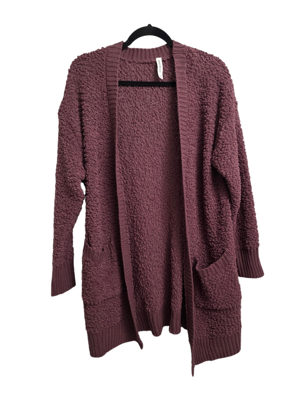 Zenana Outfitters Plush Open-Front Cardigan In Purple Size Large